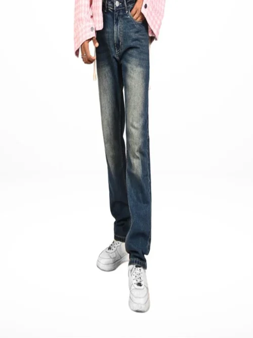 "Noir Scratch Relaxed Jeans – Heavy Fade Denim" | Jeans